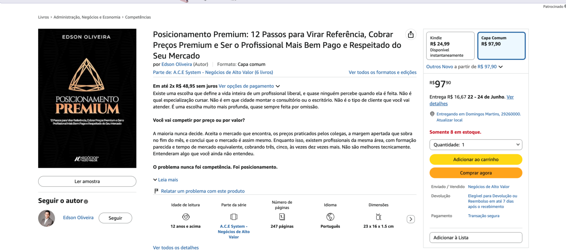 Livro Posicionamento Premium na Amazon, de Edson Oliveira